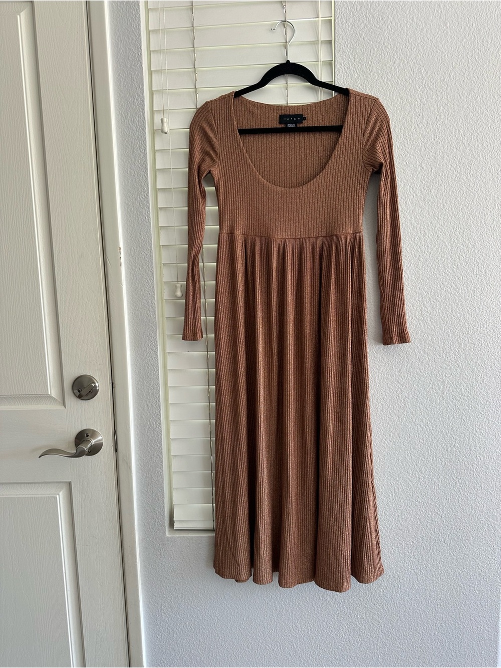 Hatch Ribbed Scoop-Neck Maxi Dress in Rust Brown